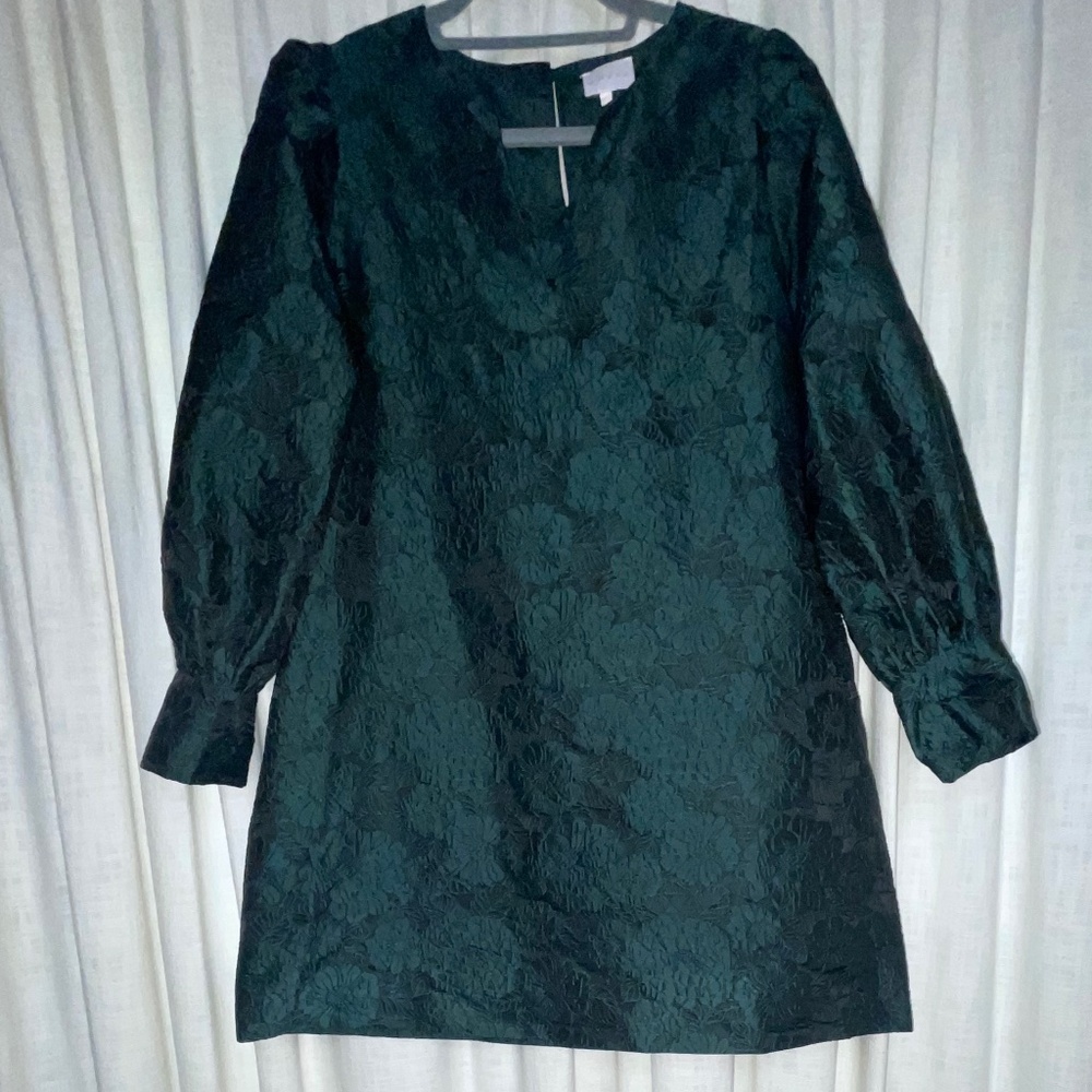 entro Dark Green Jacquard Long Sleeve Shift Dress